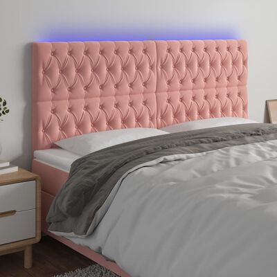 vidaXL Čelo postele s LED ružové 200x7x118/128 cm zamat