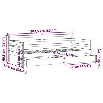 vidaXL Denná posteľ so zásuvkami 90x200 cm masívna borovica