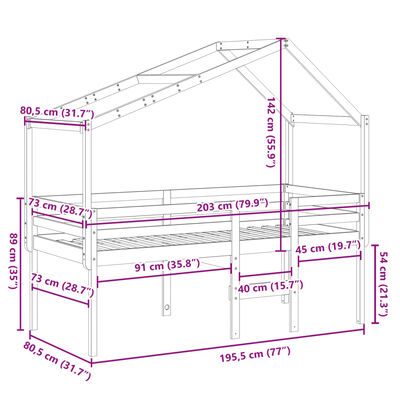 vidaXL Vysoká posteľ so strechou 75x190 cm borovicový masív