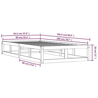 vidaXL Posteľný rám čierny 90x200 cm masívne drevo