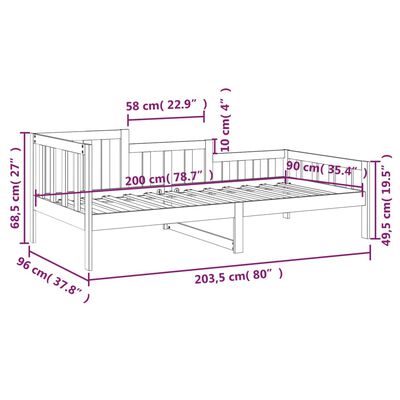 vidaXL Denná posteľ čierna 90x200 cm borovicový masív