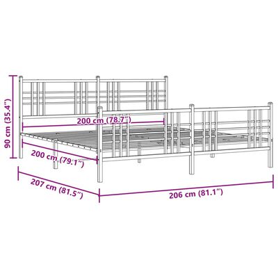 vidaXL Kovový rám postele s čelom a podnožkou biely 200x200 cm