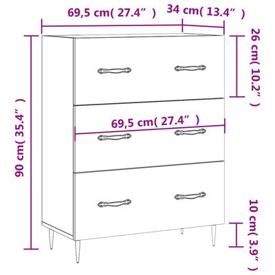 vidaXL Komoda dymový dub 69,5x34x90 cm kompozitné drevo