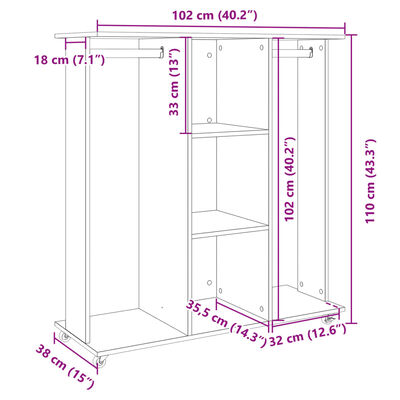 vidaXL Šatník s kolieskami biely 102x38x110 cm kompozitné drevo