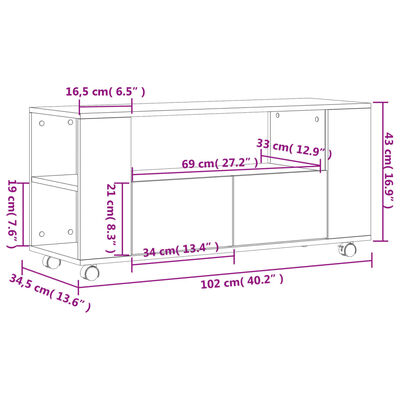 vidaXL TV skrinka sivý dub sonoma 102x34,5x43 cm kompozitné drevo