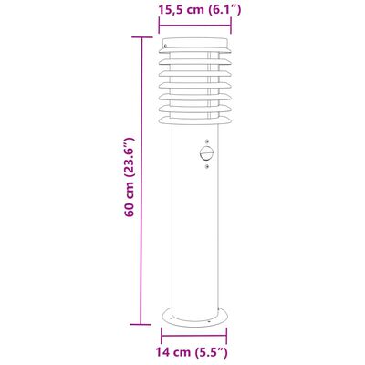 vidaXL Vonkajšia stojaca lampa senzor čierna 60 cm nehrdzavejúca oceľ