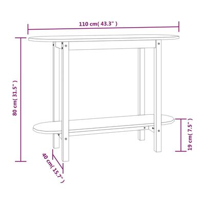 vidaXL Konzolový stolík sivý 110x40x80 cm masívne borovicové drevo