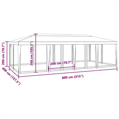 vidaXL Párty stan so 12 sieťkovanými bočnými stenami biely 8x4 m HDPE