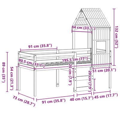 vidaXL Vysoká posteľ so strechou biela 75x190 cm borovicový masív