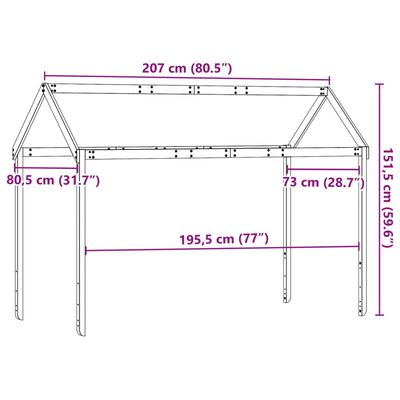 vidaXL Strecha na detskú posteľ voskovohnedá 207x80,5x151,5cm borovica