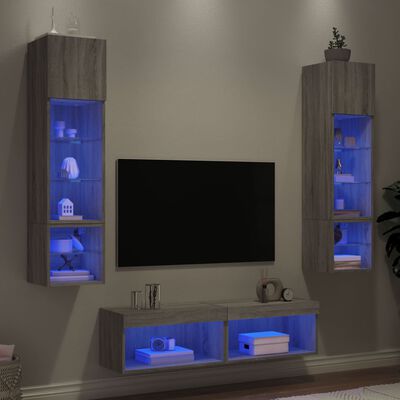 vidaXL 6-dielne TV nástenné skrinky s LED sivé sonoma kompozitné drevo