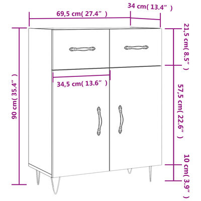 vidaXL Komoda hnedý dub 69,5x34x90 cm kompozitné drevo