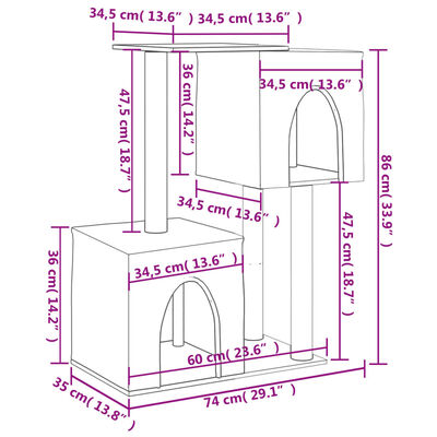 vidaXL Škrabadlo pre mačky so sisalovými stĺpikmi krémové 86 cm