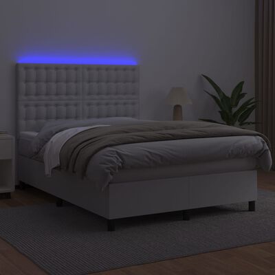 vidaXL Boxspring posteľ s matracom a LED biela 140x200 cm umelá koža