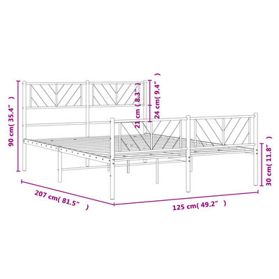 vidaXL Kovový rám postele s čelom a podnožkou biely 120x200 cm