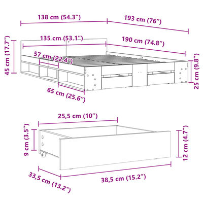 vidaXL Posteľný rám so zásuvkami čierny 135x190 cm kompozitné drevo