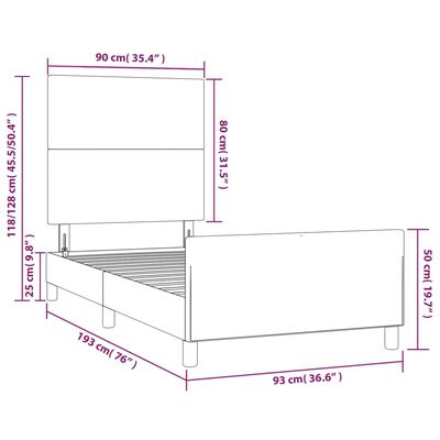 vidaXL Posteľný rám s čelom biely 90x190 cm umelá koža