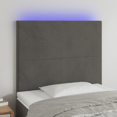 vidaXL Čelo postele s LED tmavosivé 100x5x118/128 cm zamat