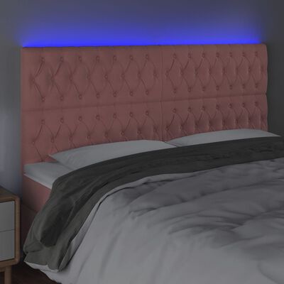 vidaXL Čelo postele s LED ružové 200x7x118/128 cm zamat