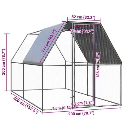 vidaXL Klietka pre sliepky 2x4x2 m pozinkovaná oceľ