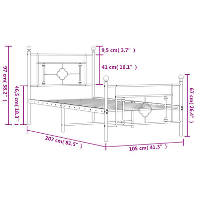 vidaXL Kovový rám postele s čelom a podnožkou biely 100x200 cm