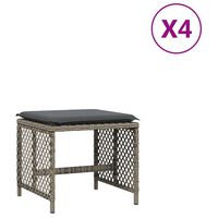 vidaXL Záhradné taburetky s vankúšmi 4 ks sivé 41x41x36 cm polyratan
