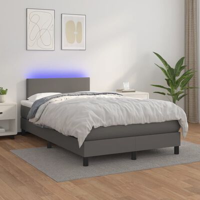 vidaXL Boxspring posteľ s matracom a LED, sivá 120x190 cm, umelá koža