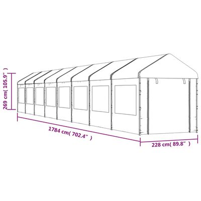 vidaXL Altánok so strechou, biely 17,84x2,28x2,69 m, polyetylén