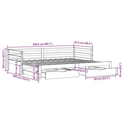 vidaXL Vysúvacia denná posteľ zásuvky biela 90x200 cm masívna borovica