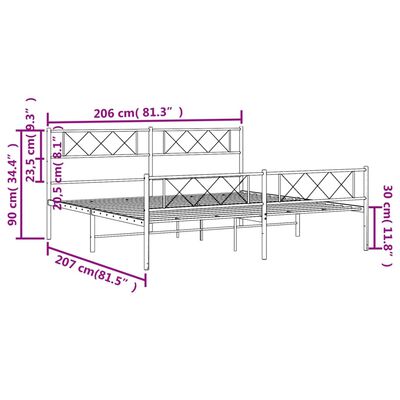 vidaXL Kovový rám postele s čelom a podnožkou čierny 200x200 cm