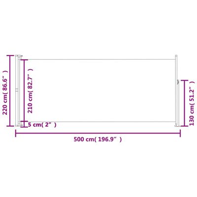 vidaXL Zaťahovacia bočná markíza na terasu 220x500 cm čierna