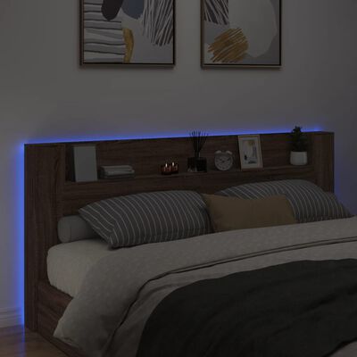 vidaXL Skrinka na čelo postele s LED hnedý dub 220x16,5x103,5 cm