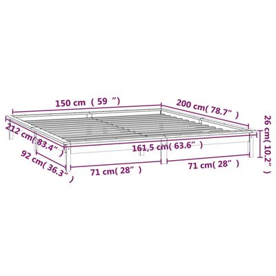 vidaXL Posteľný rám s LED, medový 150x200 cm, King, drevený masív