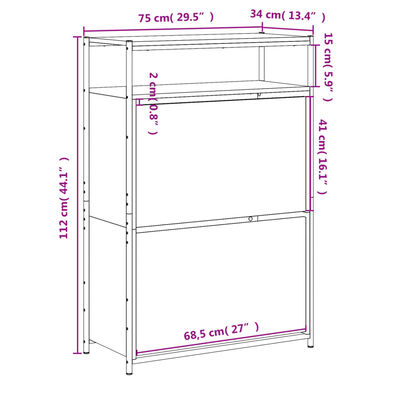 vidaXL Botník dymový dub 75x34x112 cm spracované drevo