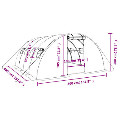 vidaXL Fóliovník s oceľovým rámom biely 16 m² 4x4x2 m