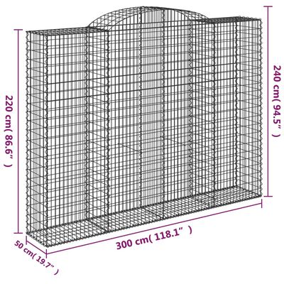 vidaXL Oblúkový gabionový kôš 2 ks 300x50x220/240cm pozinkované železo