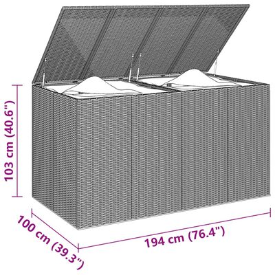 vidaXL Záhradný box na vankúše PE ratan 194x100x103 cm sivý