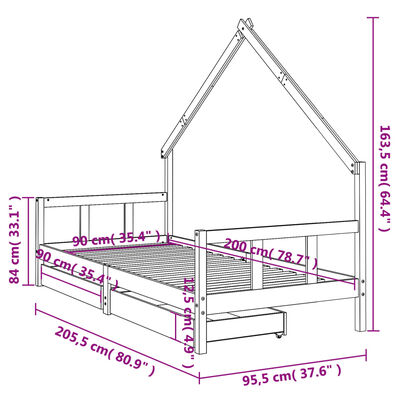 vidaXL Rám detskej postele so zásuvkami biely 90x200 cm mas. borovica