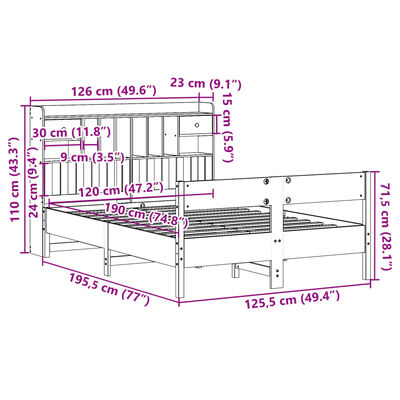 vidaXL Posteľ s knižnicou bez matraca biela 120x190cm borovicový masív