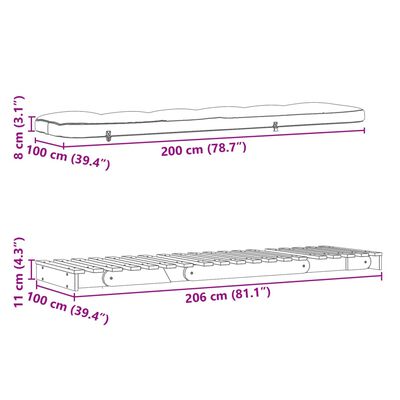 vidaXL Rozkl. futonová pohovka s matracom 100x206x11cm impreg.borovica