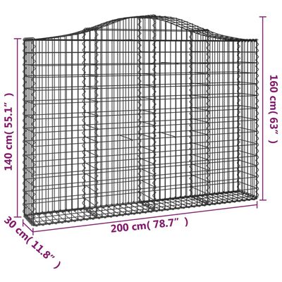 vidaXL Oblúkové gabionové koše 4 ks 200x30x140/160 cm pozink. železo