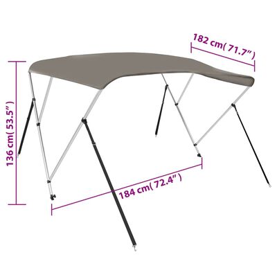 vidaXL Strieška bimini s 3 oblúkmi sivá 182x184x136 cm