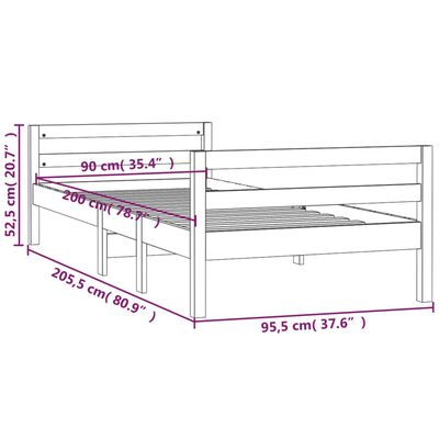 vidaXL Posteľný rám biely 90x200 cm borovicový masív