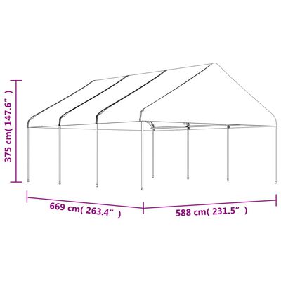vidaXL Altánok so strechou, biely 6,69x5,88x3,75 m, polyetylén