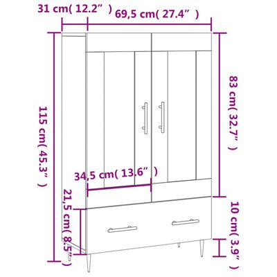 vidaXL Vysoká skrinka biela 69,5x31x115 cm kompozitné drevo