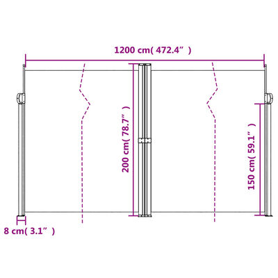 vidaXL Zaťahovacia bočná markíza, modrá 200x1200 cm