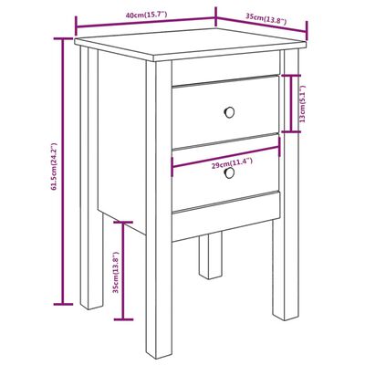 vidaXL Nočné stolíky 2 ks biele 40x35x61,5 cm masívne borovicové drevo