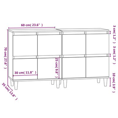 vidaXL Komody 2 ks lesklé biele 60x35x70 cm kompozitné drevo