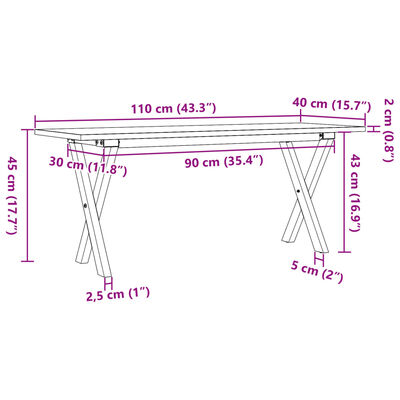 vidaXL Konferenčný stolík v tvare X 110x40x45 cm borovica a liatina