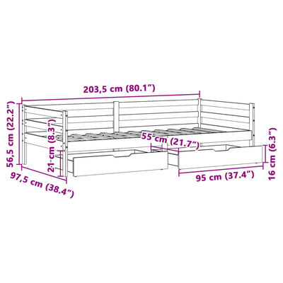 vidaXL Denná posteľ so zásuvkami biela 90x200 cm masívna borovica